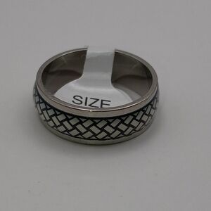 Stainless Steel Silver and Black Men's Ring Band Size 9.5